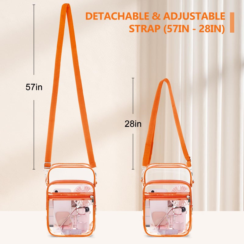 Blvornl Clear Crossbody Bag with Adjustable Shoulder Strap, Stadium Approved PVC Clear Purse Bag with Front Pocket, Clear Messenger Bag for Women and Men for Concerts Sports Events (Orange-L) - Image 2